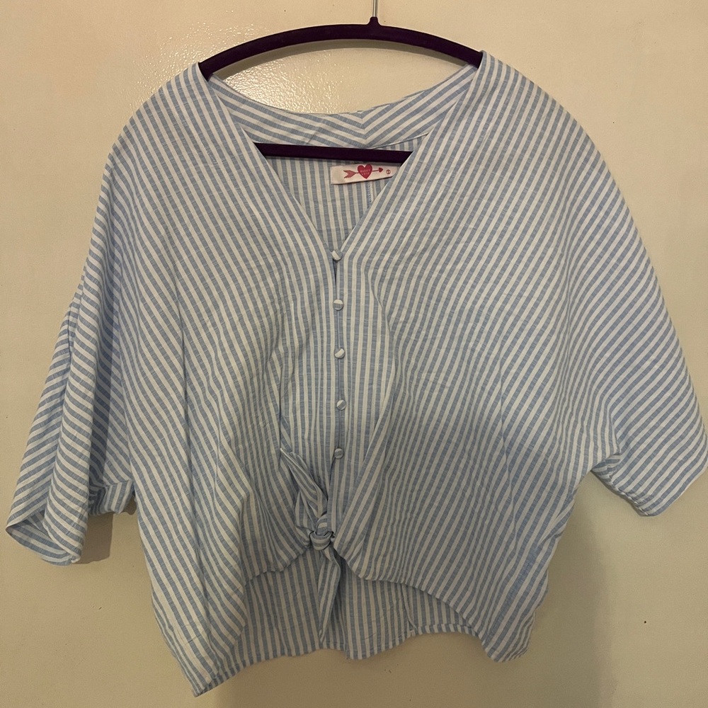 Blue and white striped blouse